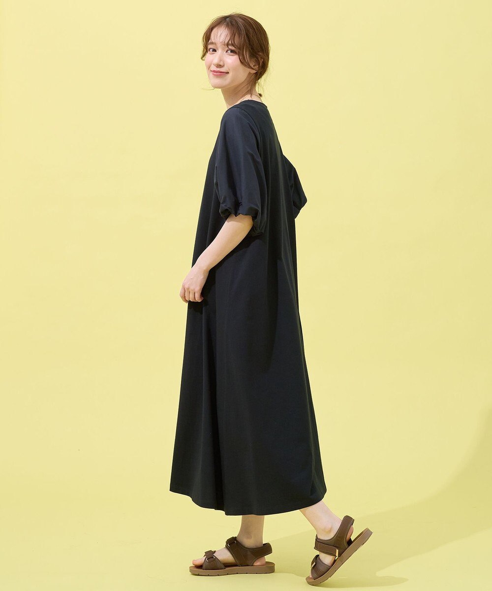 ANY 異素材コンビ ボリュームスリーブワンピース 