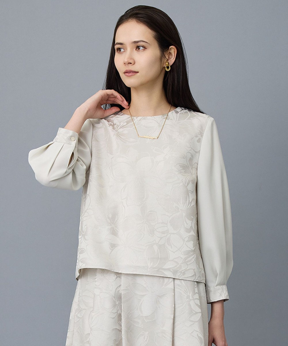 自由区 L 【カタログ掲載・セットアップ対応】フラワーオパールプリントブロッキング ブラウス 