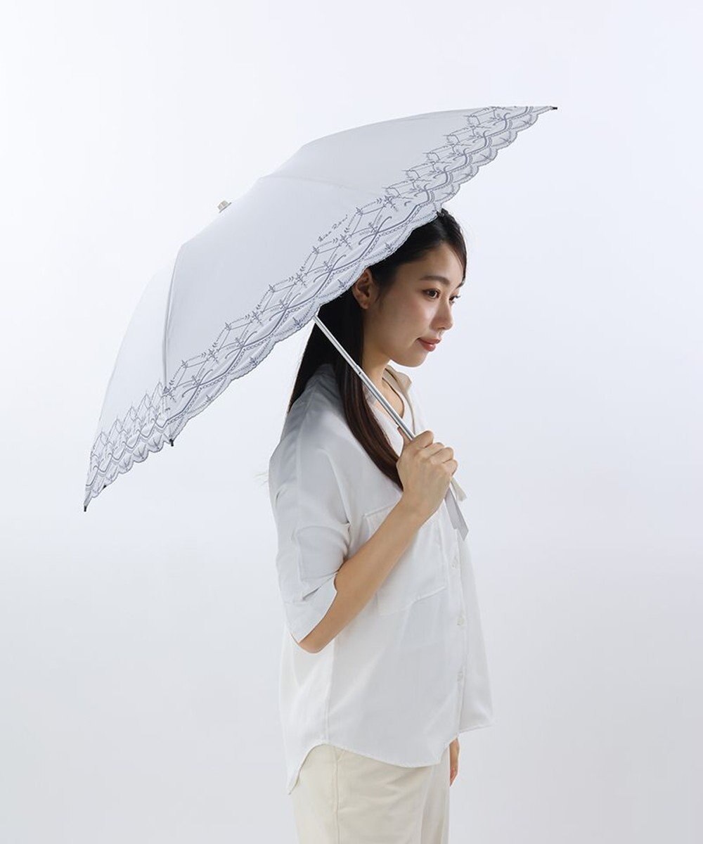 AURORA NINA RICCI （ニナリッチ)  幾何レース風 刺しゅう晴雨兼用パラソル（クイックオープン折り畳み・ミニ傘） 