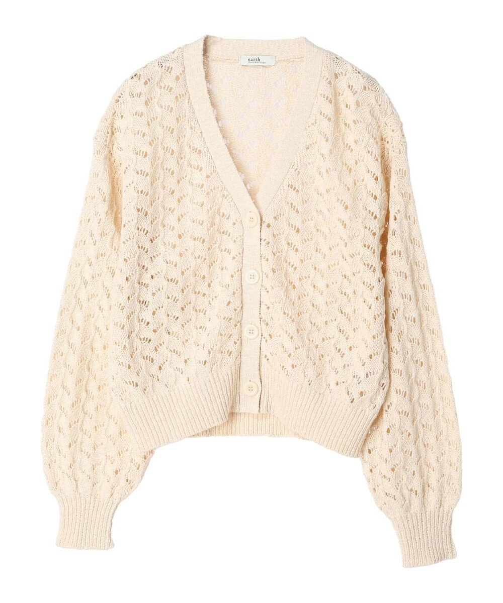 earth music&ecology スラブコットンレース編みカーディガン 
