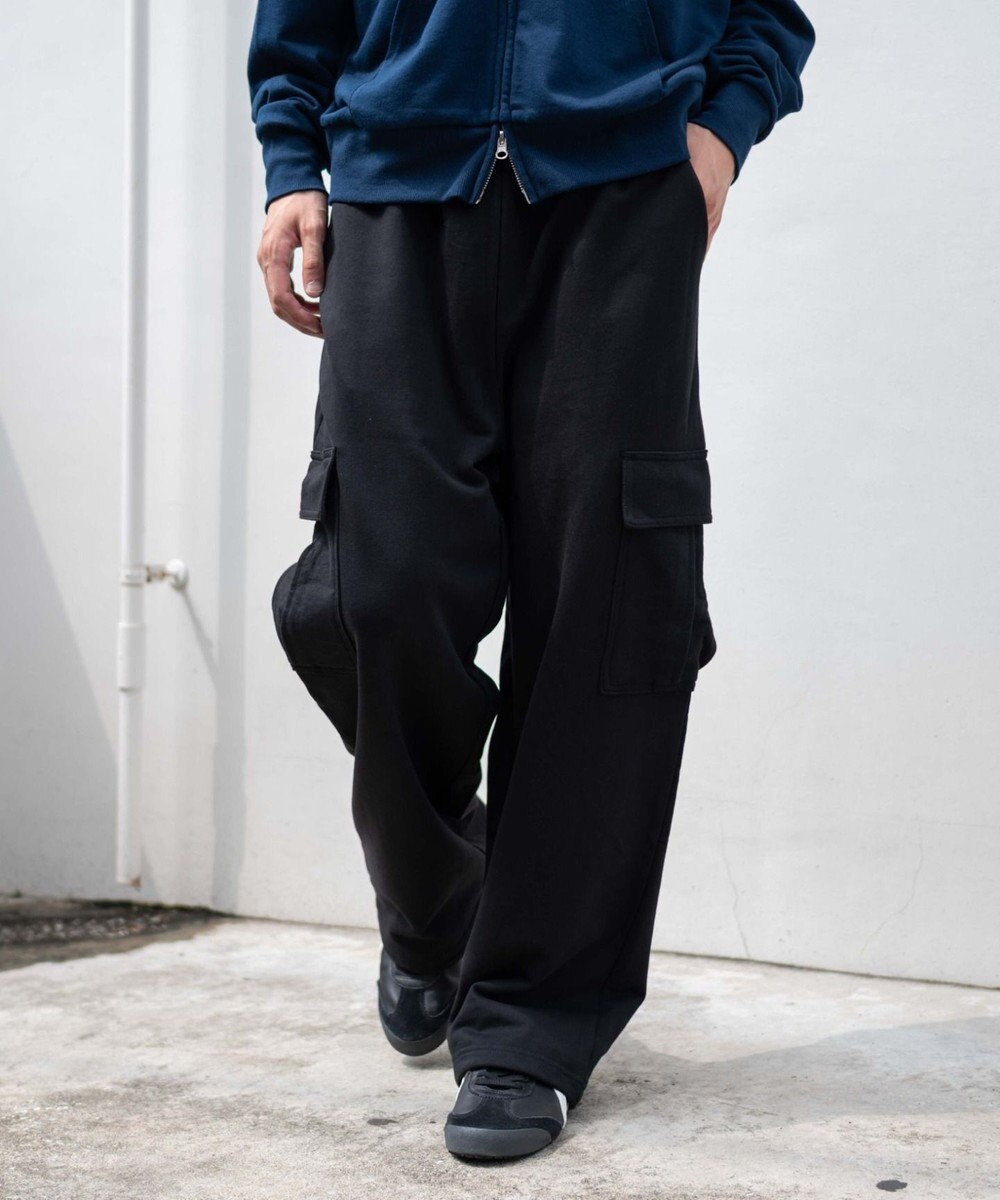 WEGO 【ユニセックス着用ITEM/ウエストゴム/MLサイズ展開】ワイドスウェットカーゴパンツ 