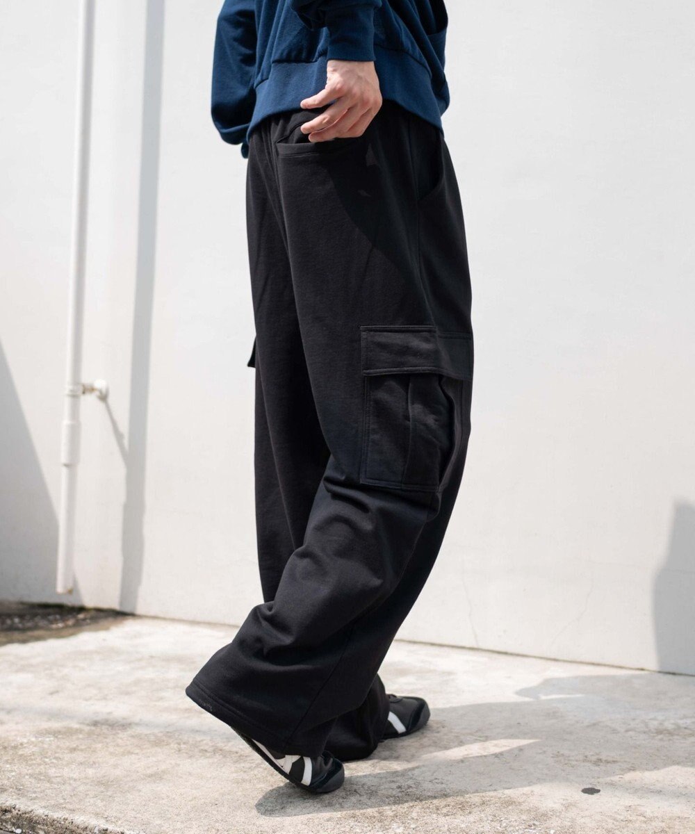 WEGO 【ユニセックス着用ITEM/ウエストゴム/MLサイズ展開】ワイドスウェットカーゴパンツ 