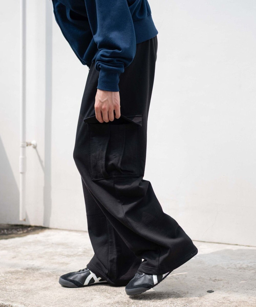 WEGO 【ユニセックス着用ITEM/ウエストゴム/MLサイズ展開】ワイドスウェットカーゴパンツ 