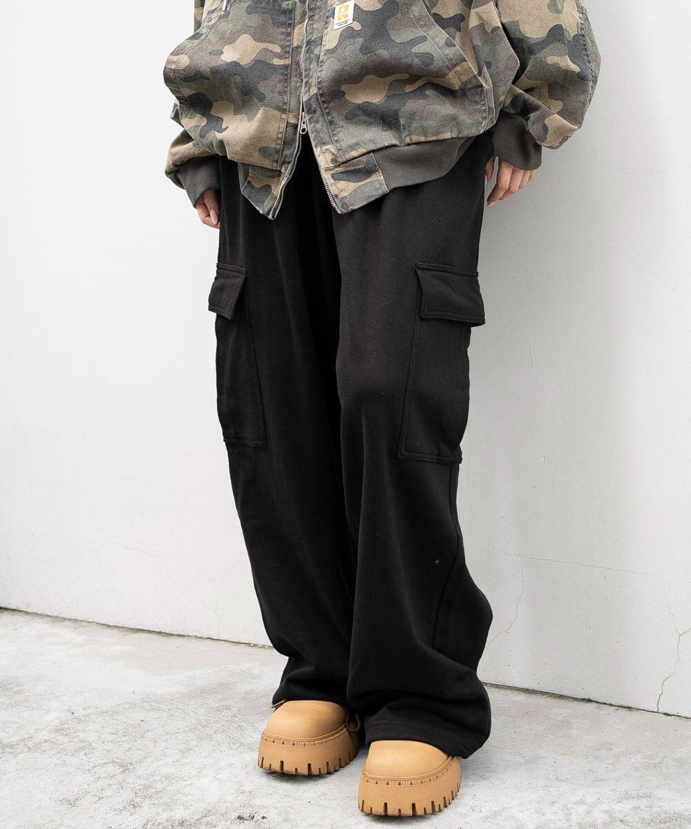 WEGO 【ユニセックス着用ITEM/ウエストゴム/MLサイズ展開】ワイドスウェットカーゴパンツ 