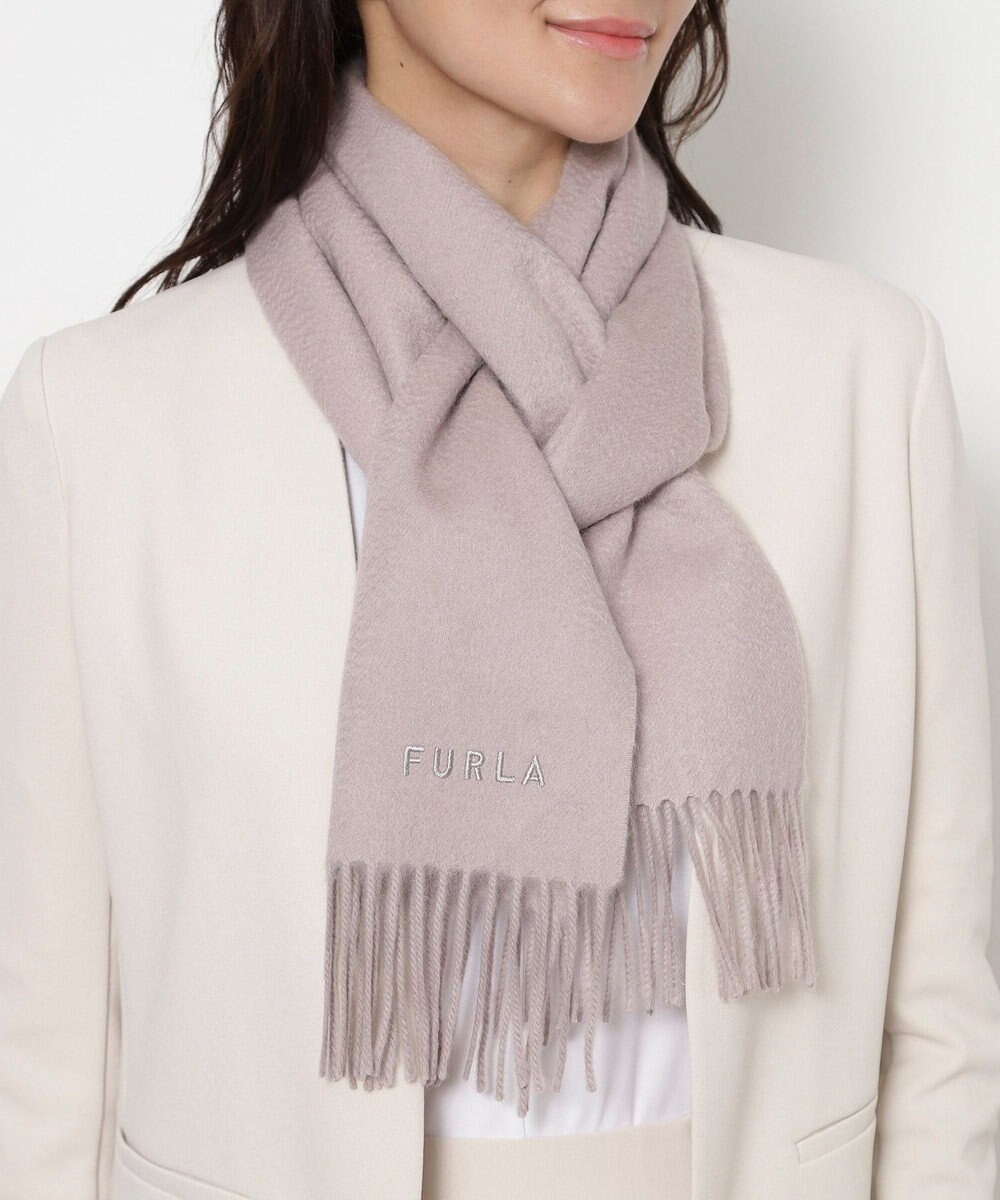 MOONBAT FURLA(フルラ）カシミヤ100％ 無地 マフラー ロゴ刺繍 手洗いOK 