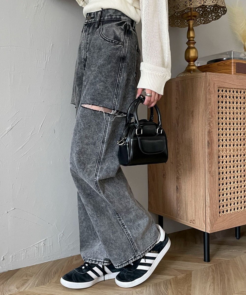 WEGO 【SMサイズ展開】サイドカットデニムストレートパンツ 