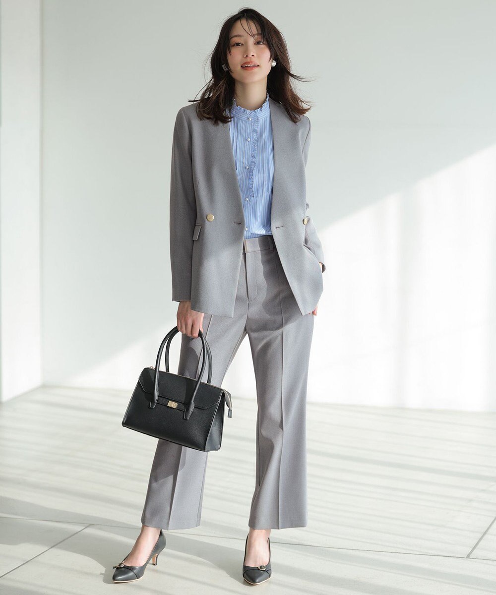 ANY SIS L 褒めらレディストレッチ セミフレア テーパードパンツ 