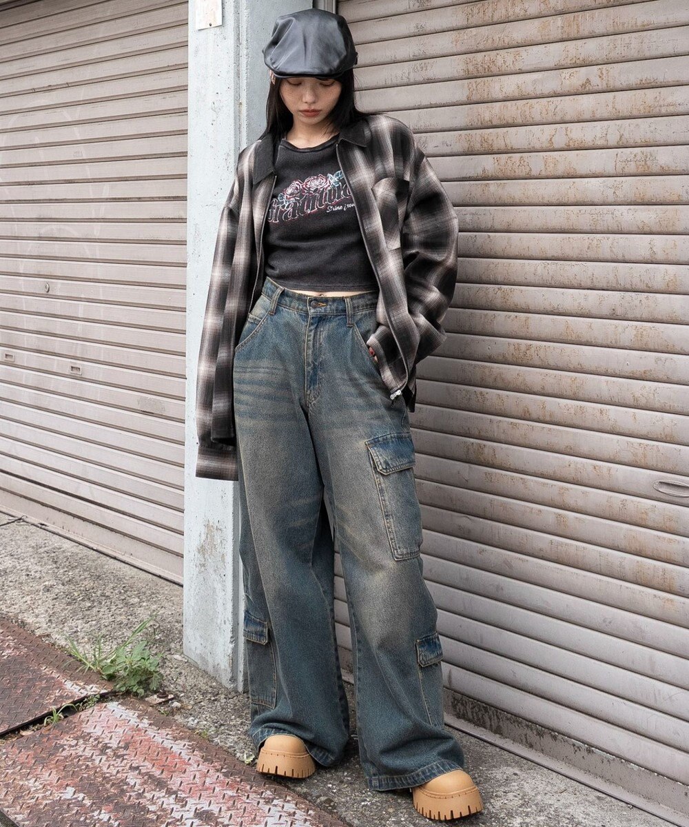 WEGO 【ユニセックス着用ITEM/MLサイズ展開】オンブレチェックシャツジャケット 