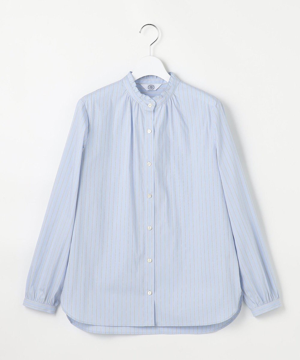 J.PRESS LADIES L BEZコットンナイロン ストライプ フリル襟 ブラウス 