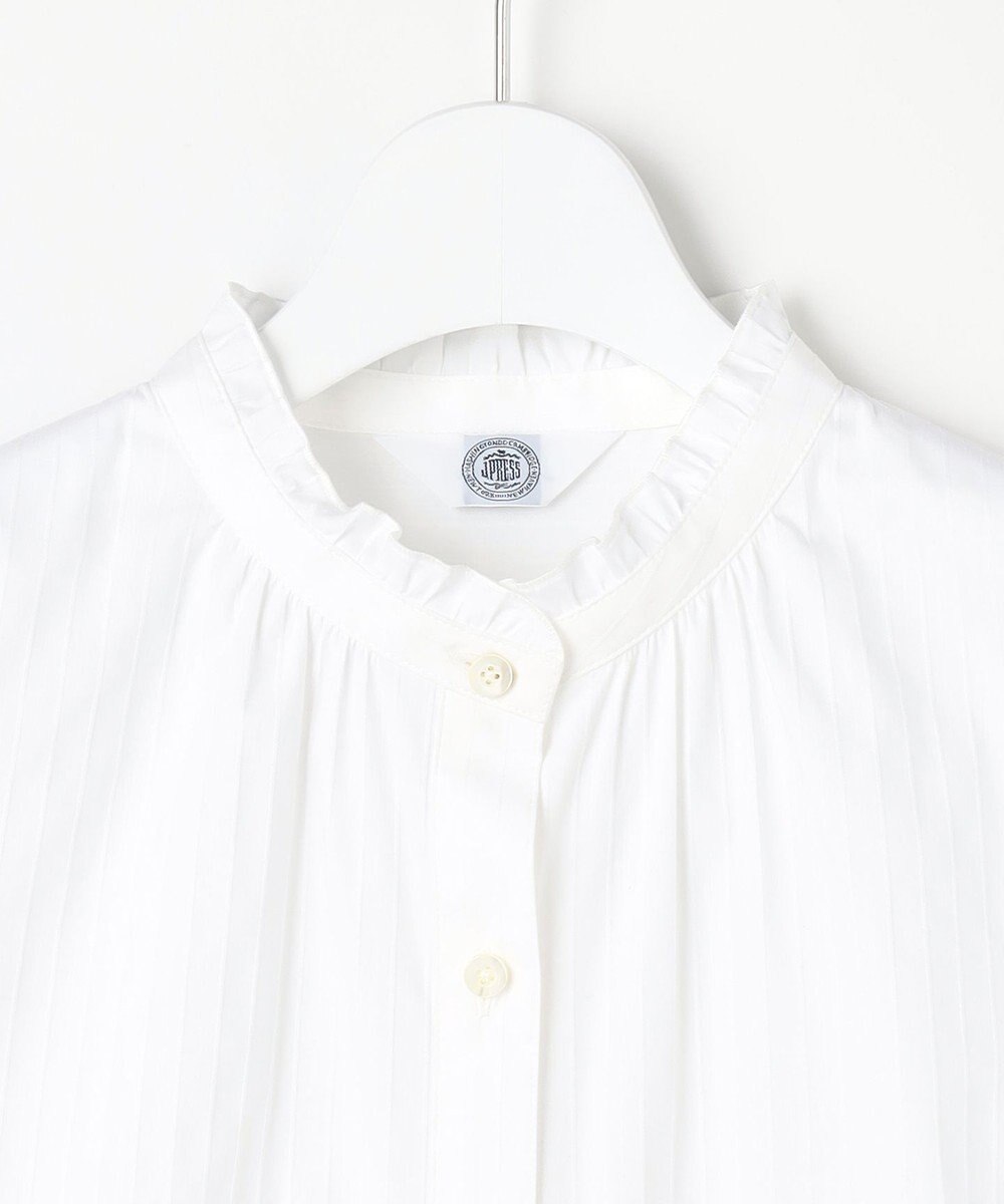 J.PRESS LADIES L BEZコットンナイロン ストライプ フリル襟 ブラウス 