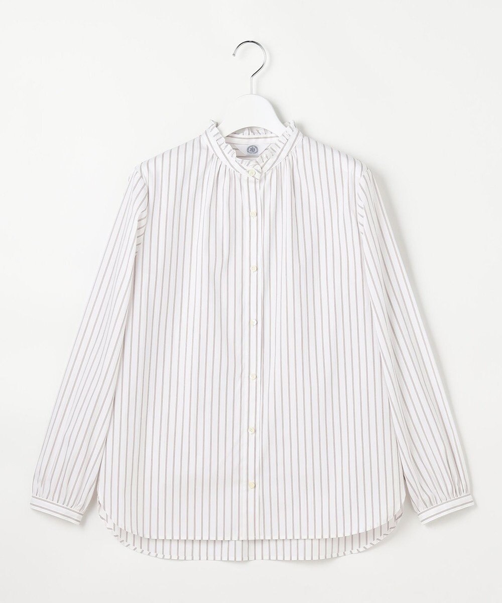 J.PRESS LADIES L BEZコットンナイロン ストライプ フリル襟 ブラウス 