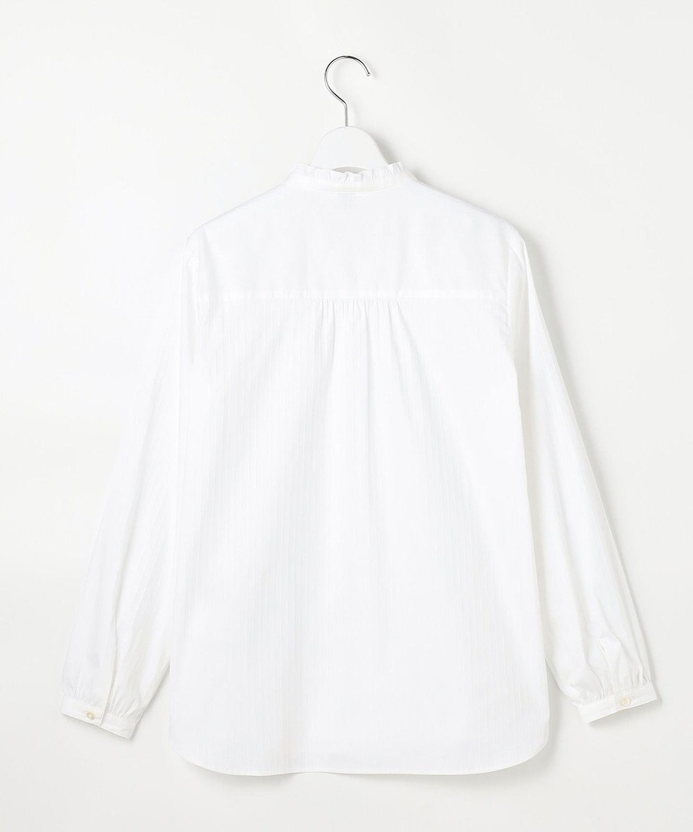 J.PRESS LADIES L BEZコットンナイロン ストライプ フリル襟 ブラウス 