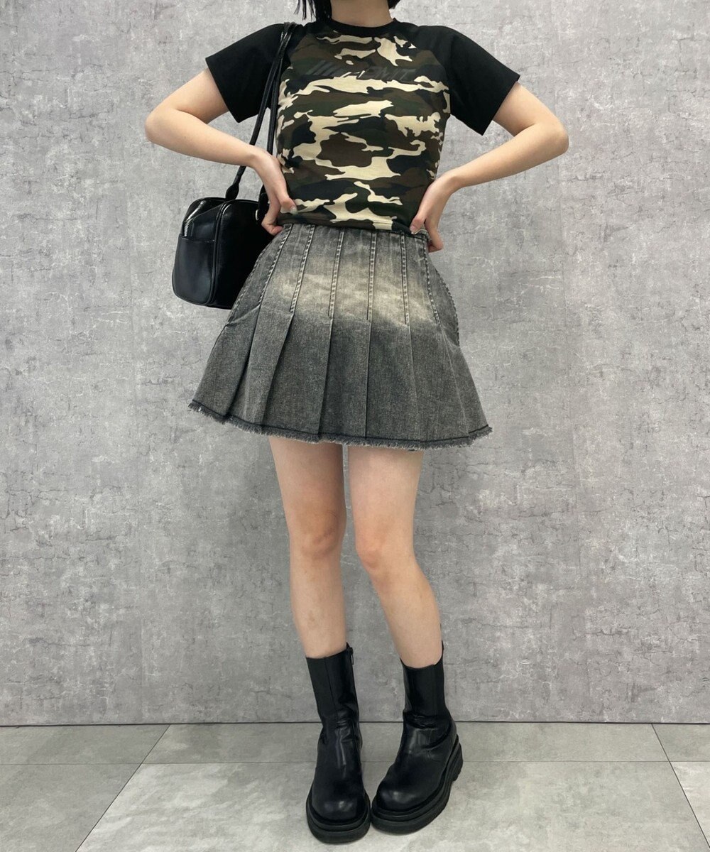 WEGO ヴィンテージウォッシュデニムプリーツスカパン 