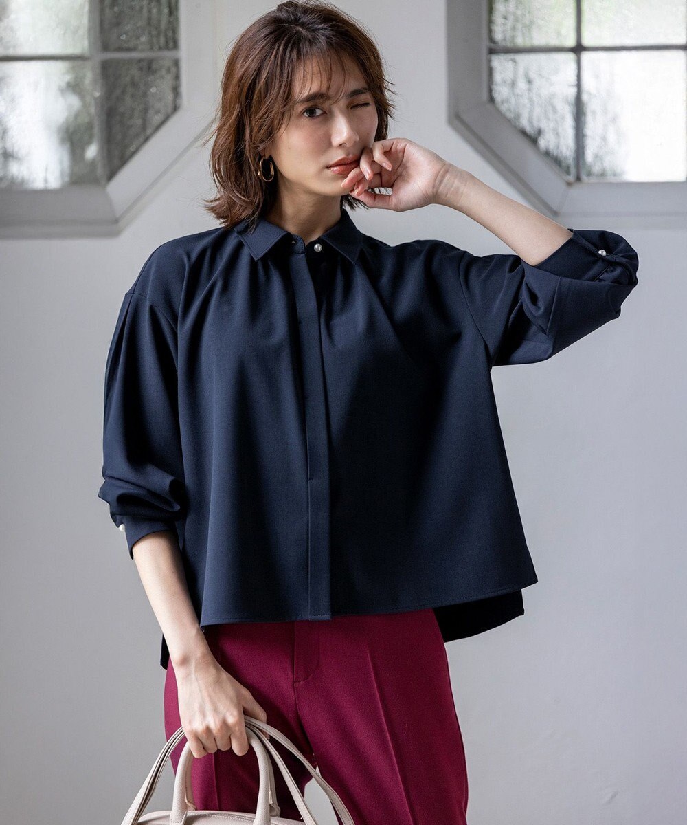 ANY SIS S 【UVカット・アンチピリング・洗える】ウーステッドエステル シャツ 