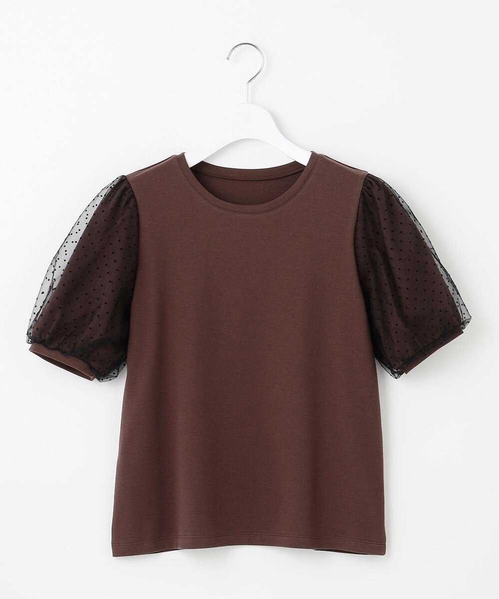 Feroux 【汗ジミが目立たない・洗える】チュール袖パフスリーブ Tシャツ 