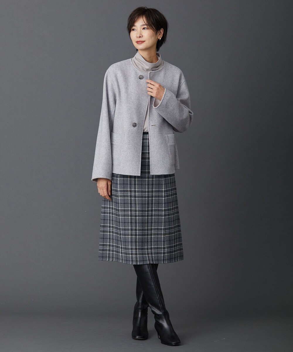 J.PRESS LADIES 【リバーシブル】ウールナイロン リバー ノーカラー ショートコート 