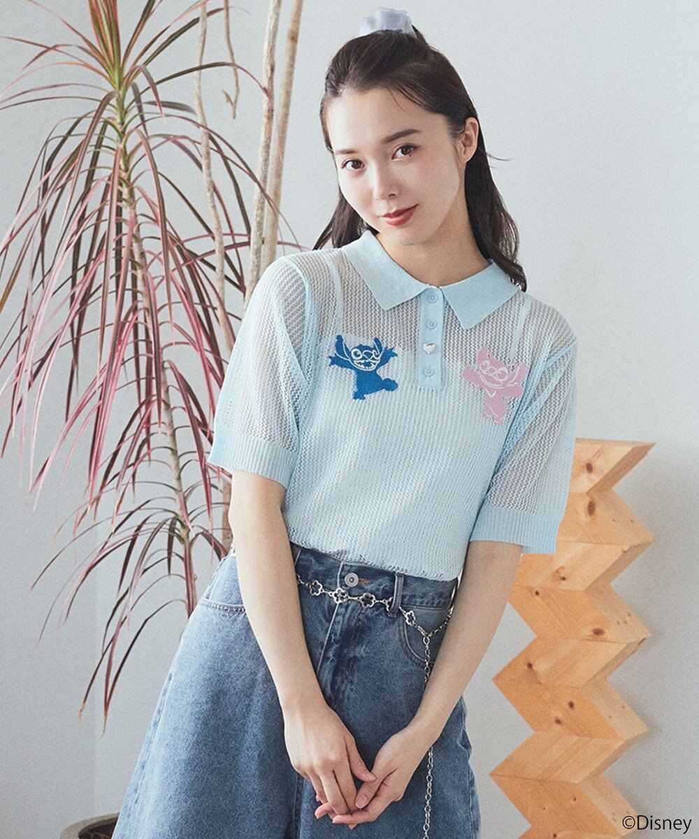 earth music&ecology スティッチ／刺繍ハートボタンニットポロシャツ 