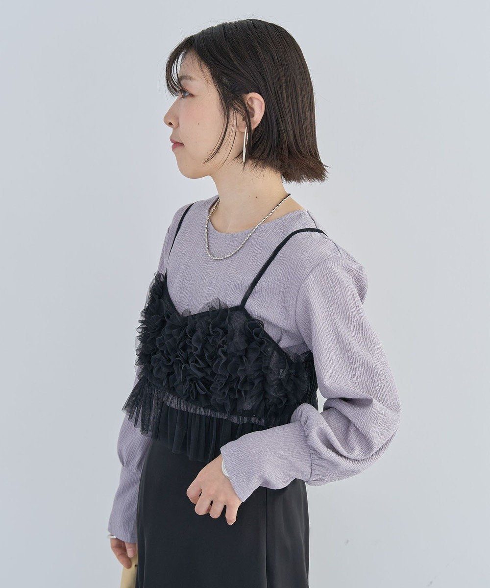 Green Parks ＳＥＴ２点チュールビスチェ＋表面感プルオーバー 