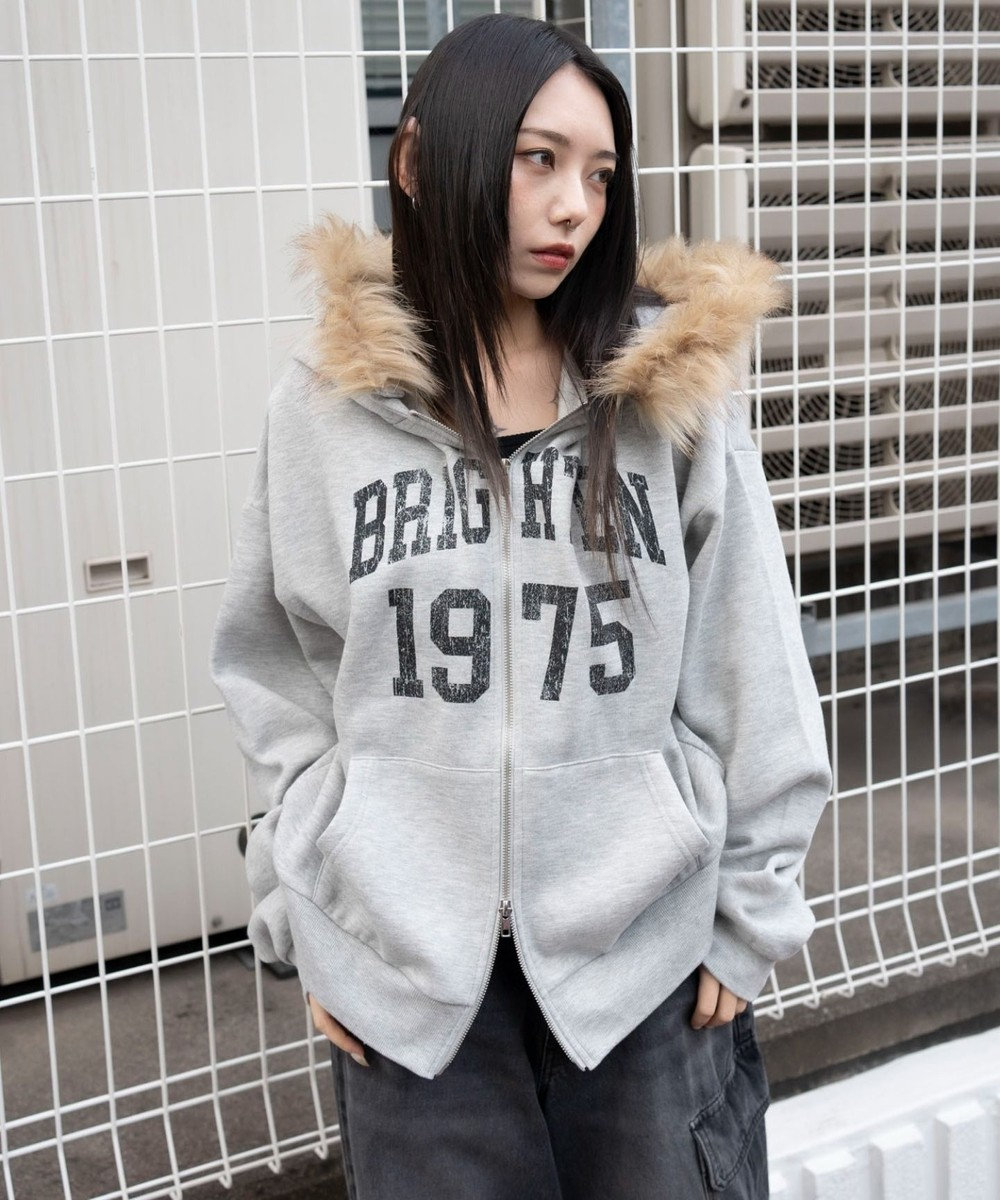 WEGO 裏起毛ファーフードBIGZIPパーカー 