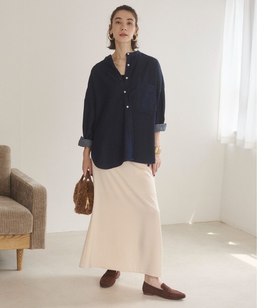 WEGO 【ANGIE VINTAGE】オーバーサイズ バンドカラー デニムシャツ 