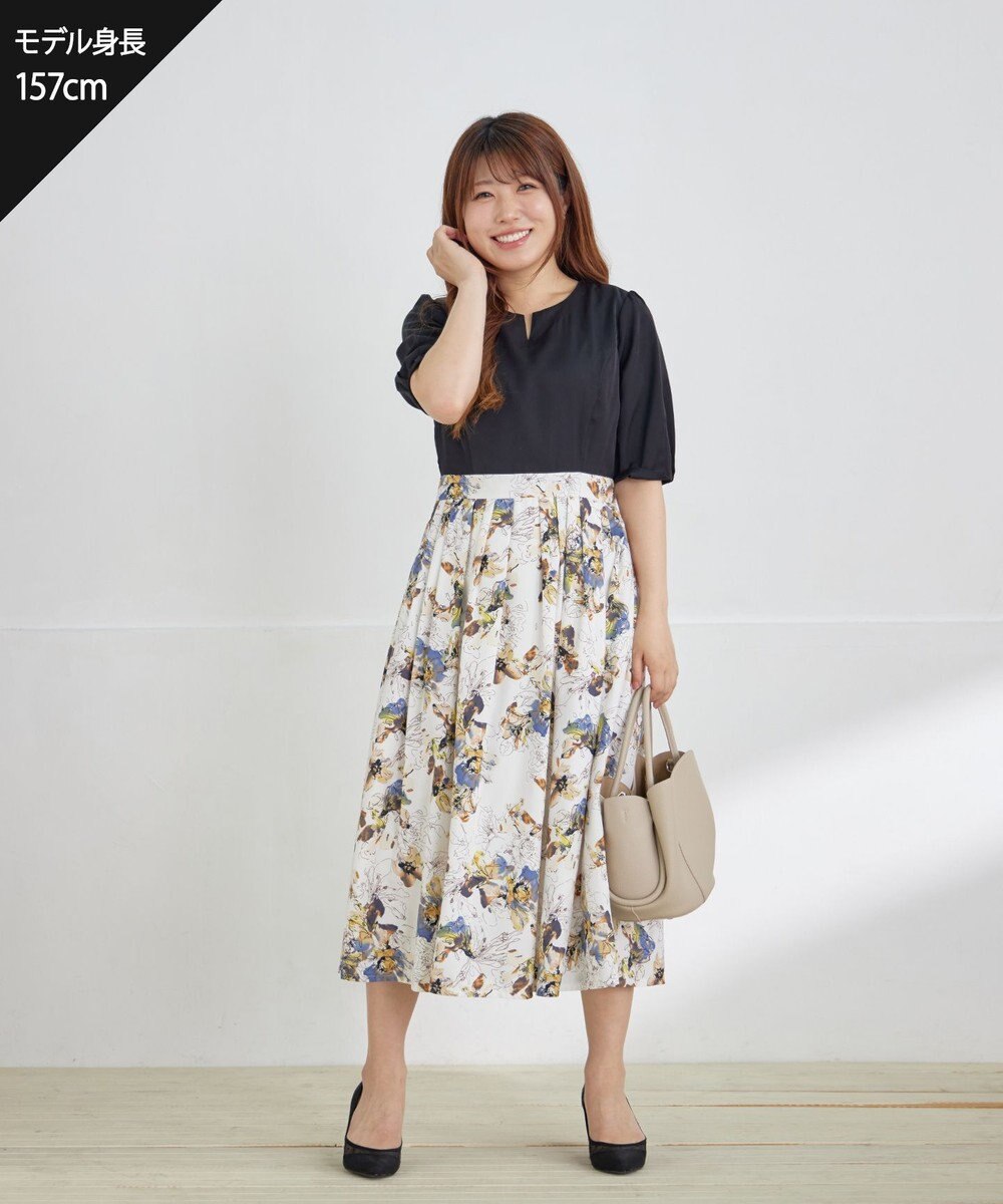 Tiaclasse L 【洗える】フラワープリントドッキングワンピース 