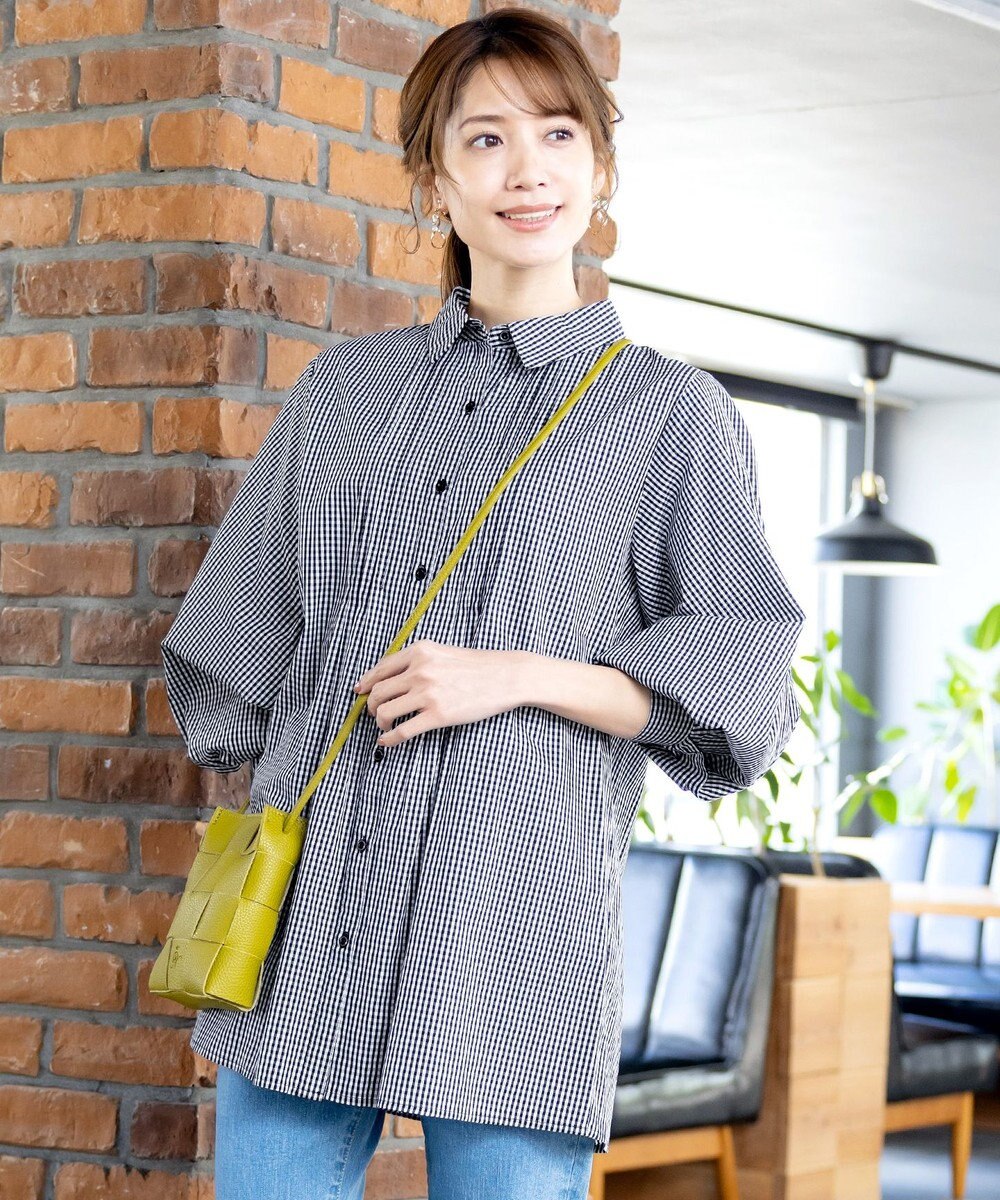 Tiaclasse 【洗える】パフ袖シャツチュニックブラウス 