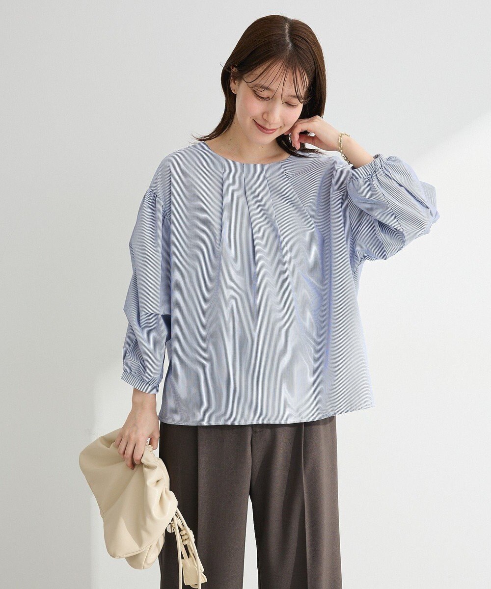 Green Parks イージーケア袖タックブラウス 