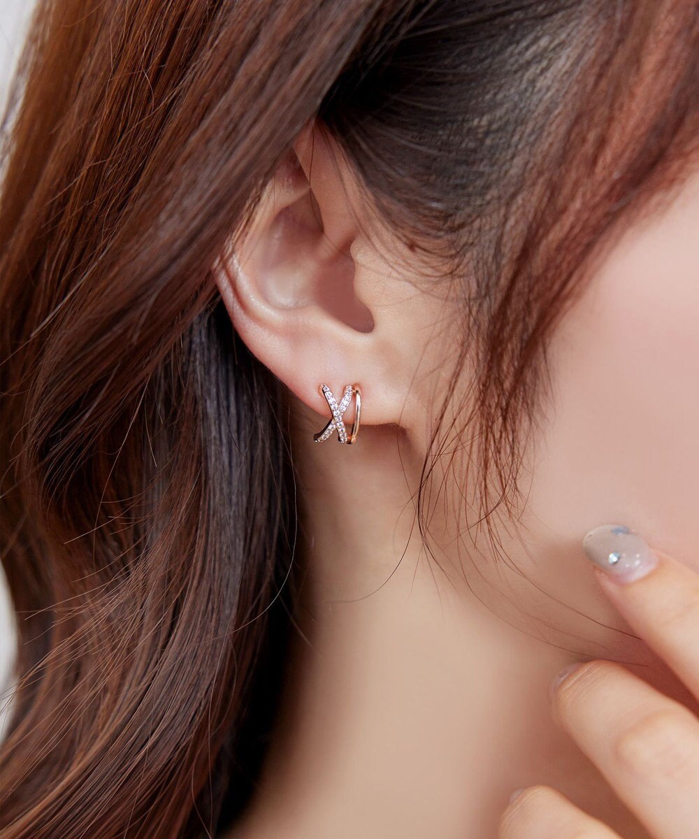 Tiaclasse 【金属アレルギー対応】クロスラインビジューピアス 