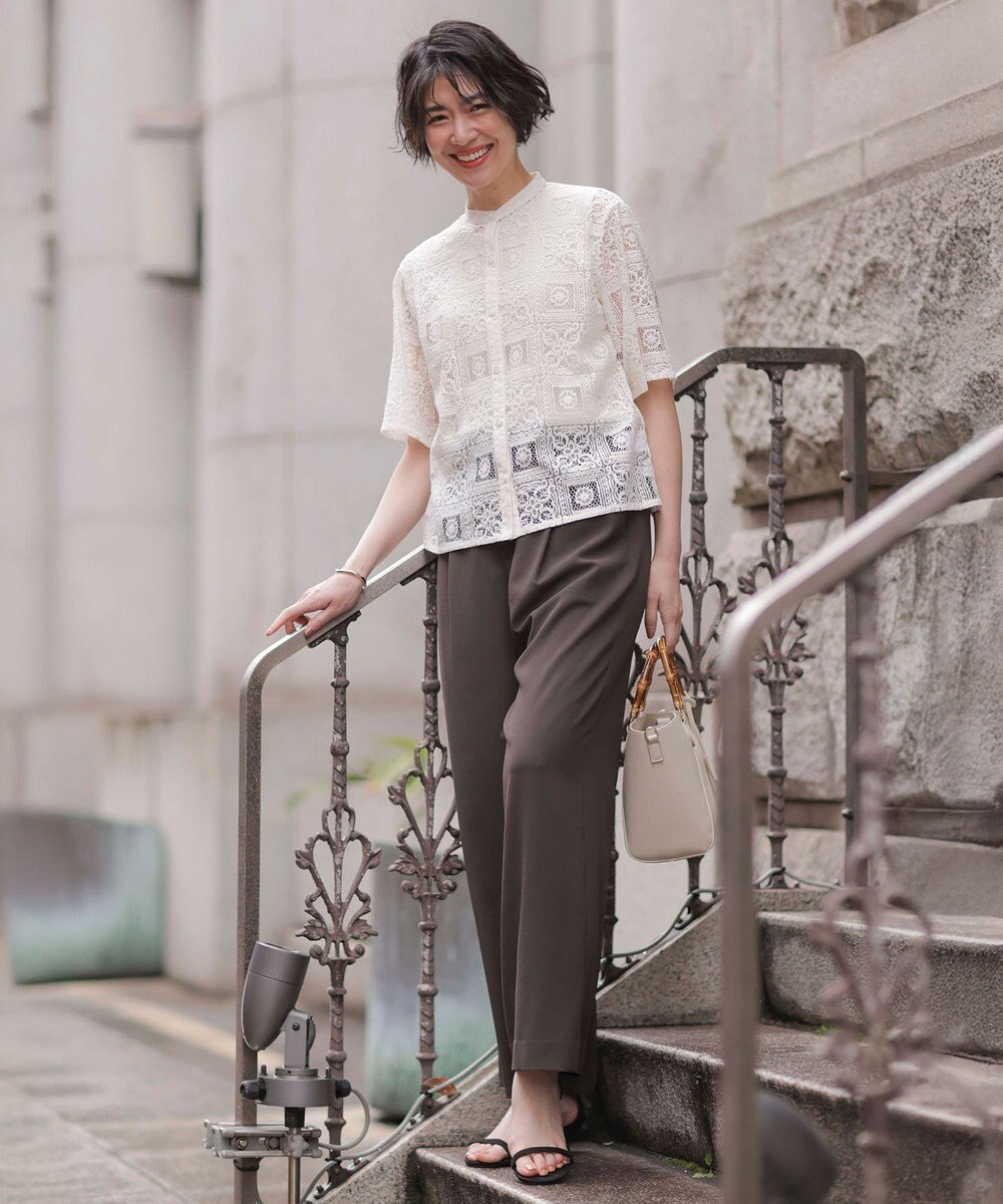 J.PRESS LADIES 【洗える】モザイクレース ハーフスリーブ ブラウス 