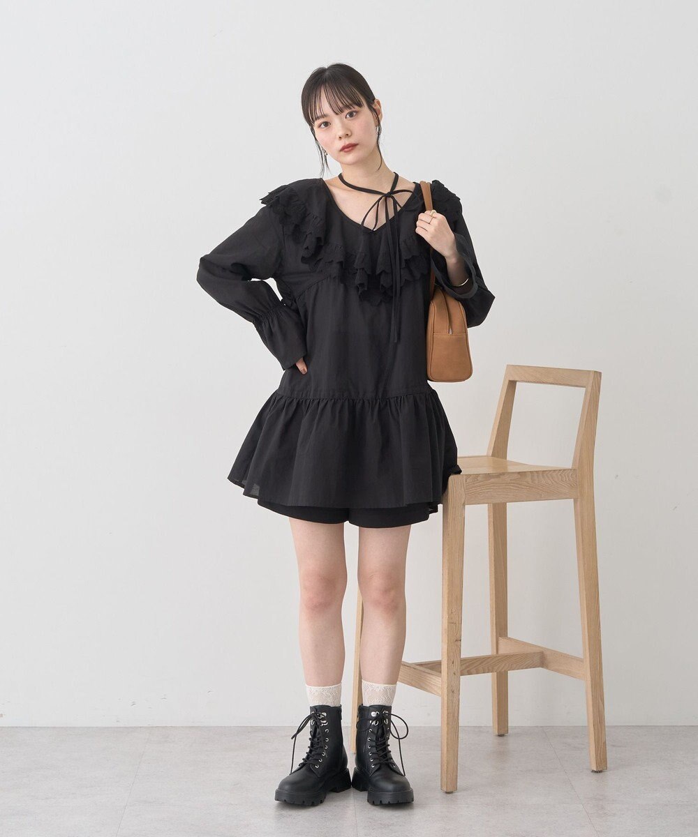 earth music&ecology 【綿100％】サイドリボンラッフルミニワンピース 