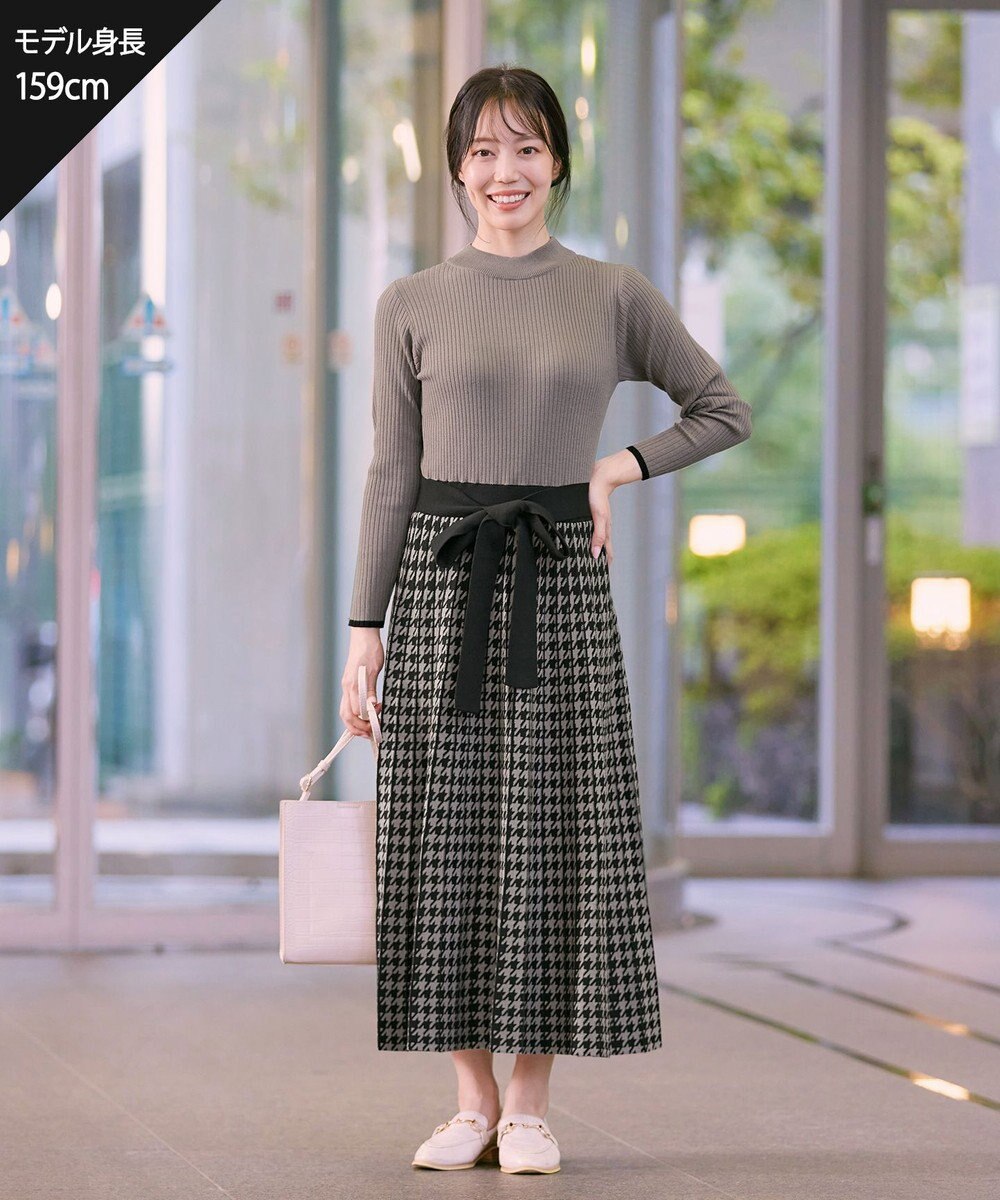 Tiaclasse 【洗える】千鳥柄ニットプリーツワンピース 