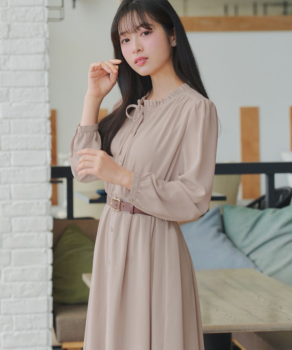 Tiaclasse L 襟フリルリボンワンピース 