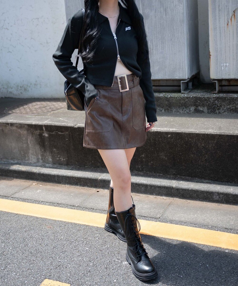 WEGO ベルト付ヴィンテージライクFレザーミニスカート 