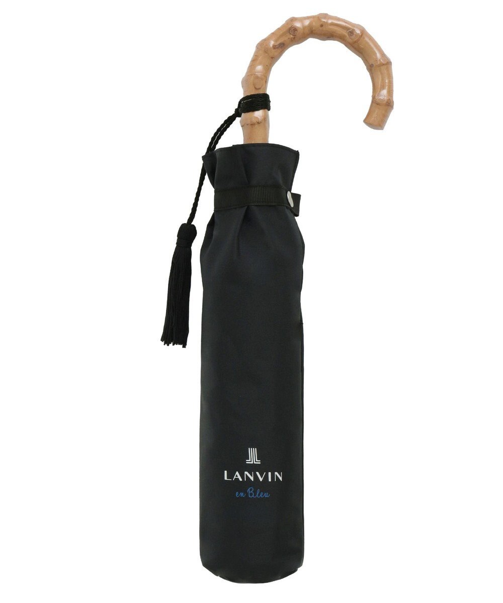 MOONBAT 【WEB限定】LANVIN en Bleu 晴雨兼用 折りたたみ傘 ワイド プレーン×ロゴ刺繍 一級遮光 遮熱 UV 