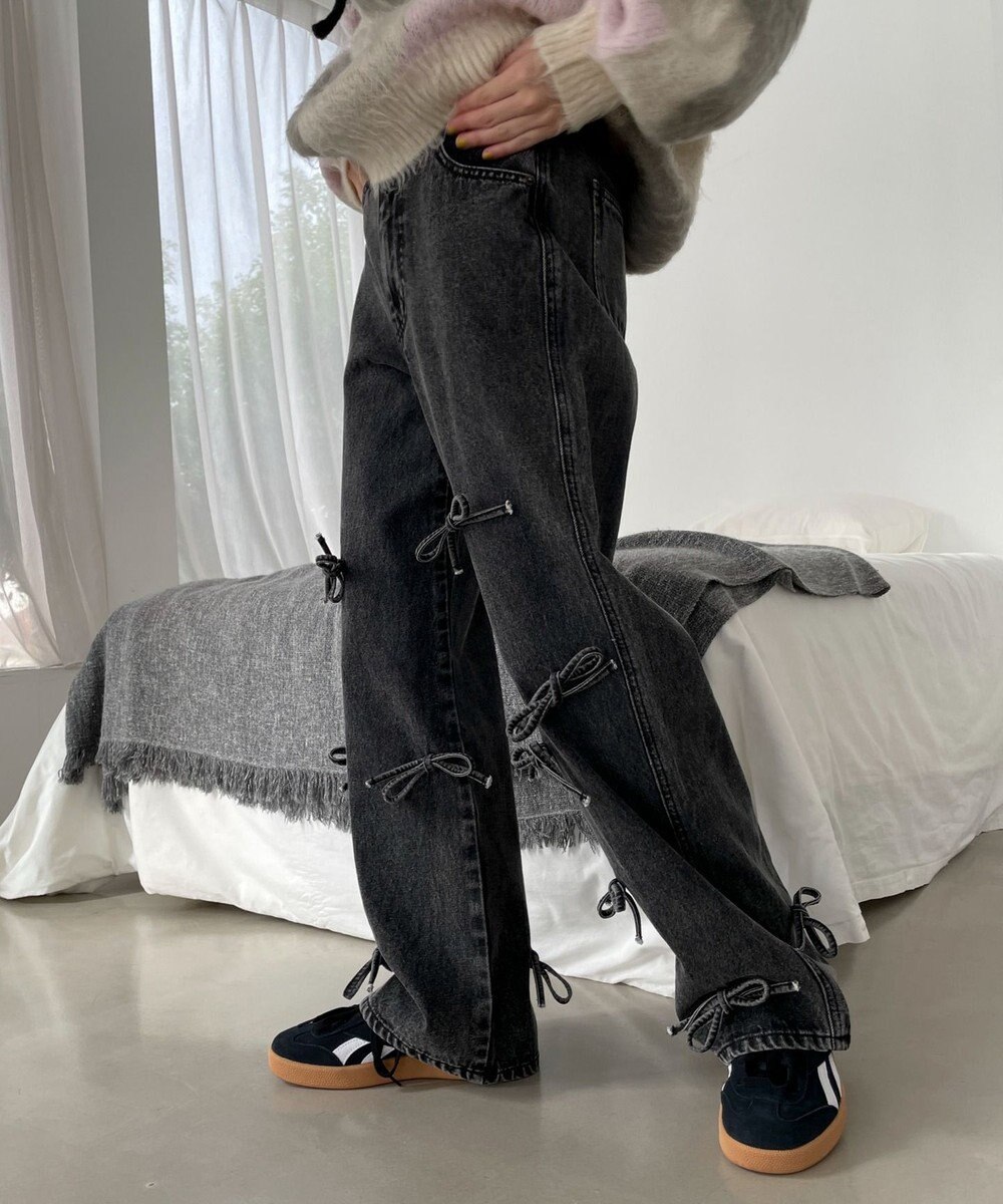 WEGO リボンストレートデニムパンツ 