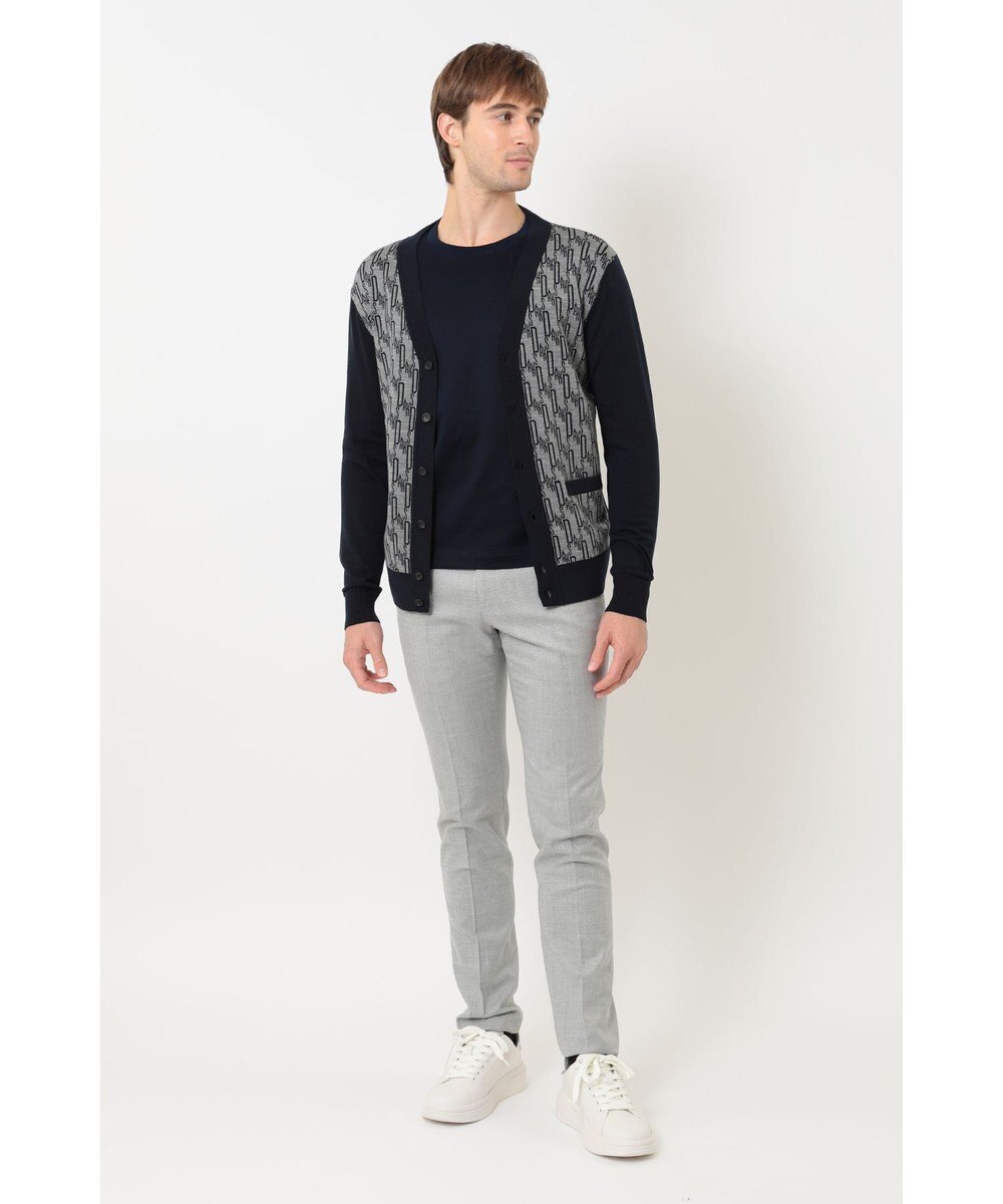 DAKS メリノウールロゴ編みVネックカーディガン 