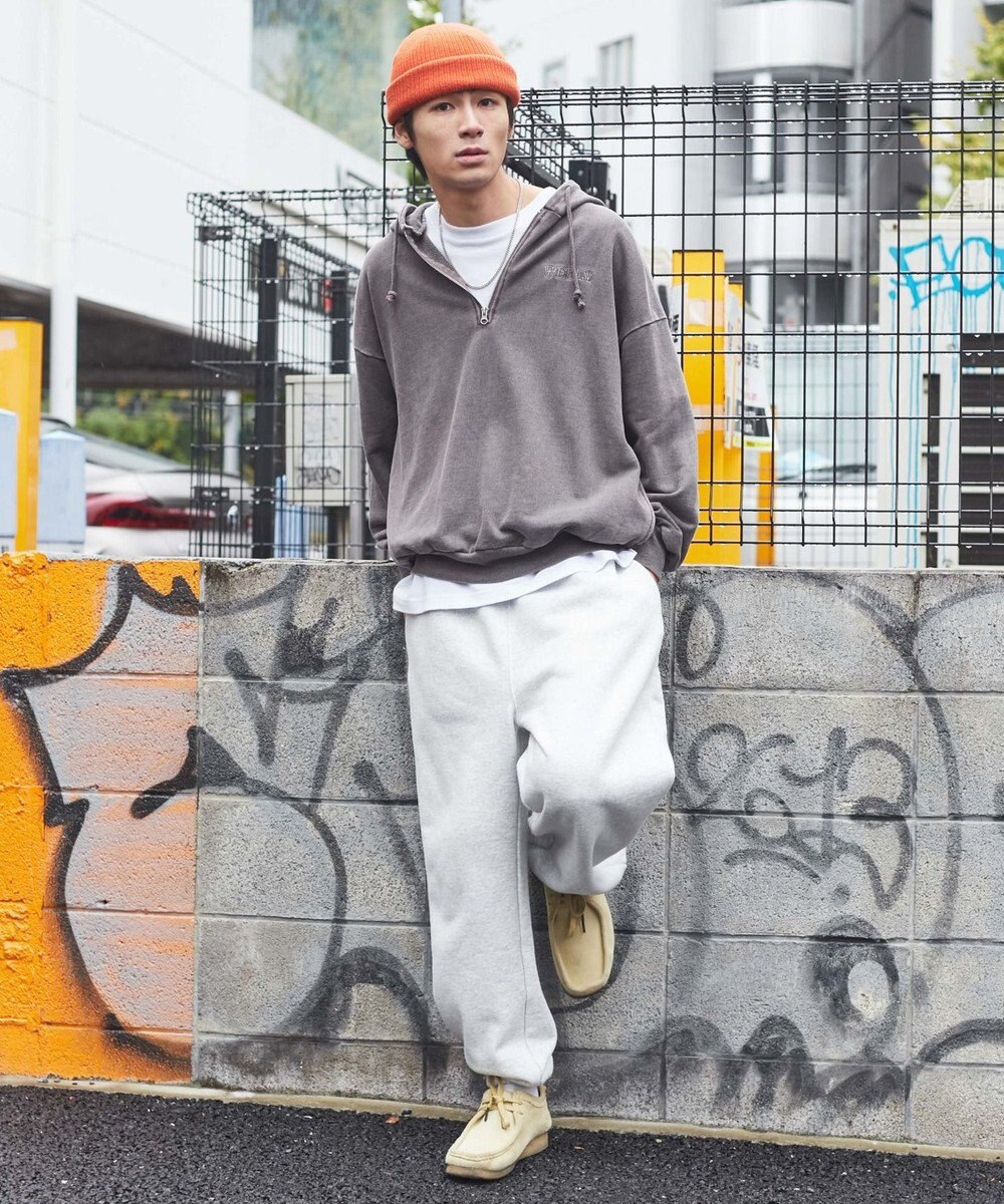 WEGO ピグメントハーフZIPロゴプルパーカー 