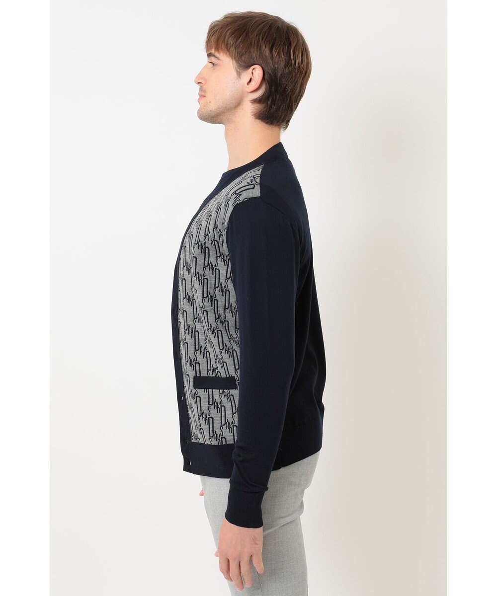 DAKS メリノウールロゴ編みVネックカーディガン 