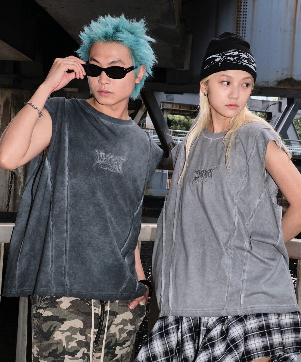 WEGO 【ユニセックス着用ITEM/MLサイズ展開】コールドダイスウィッチングロゴノースリーブ 