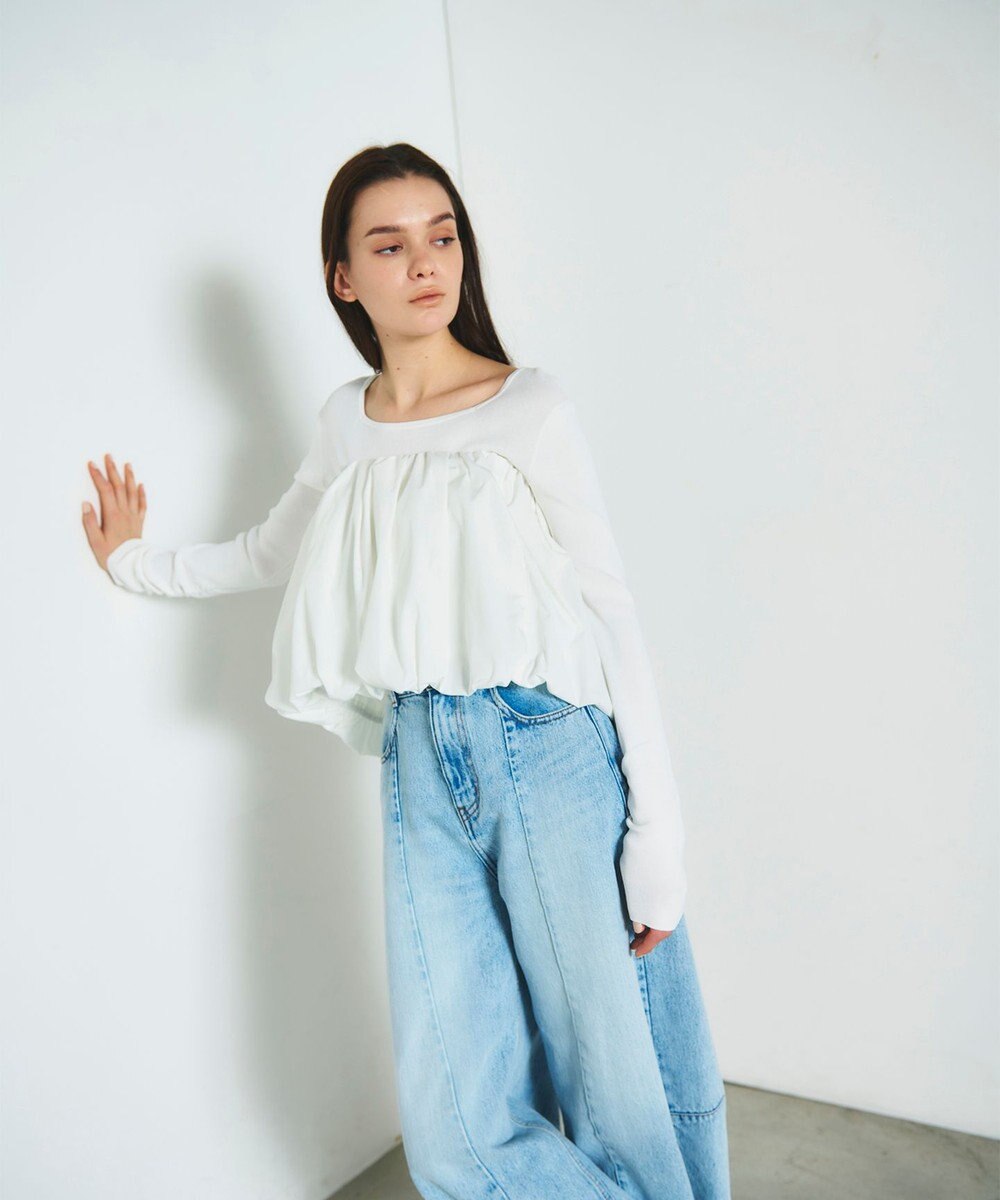 GRACE CONTINENTAL タフタケープ付ニットトップ 