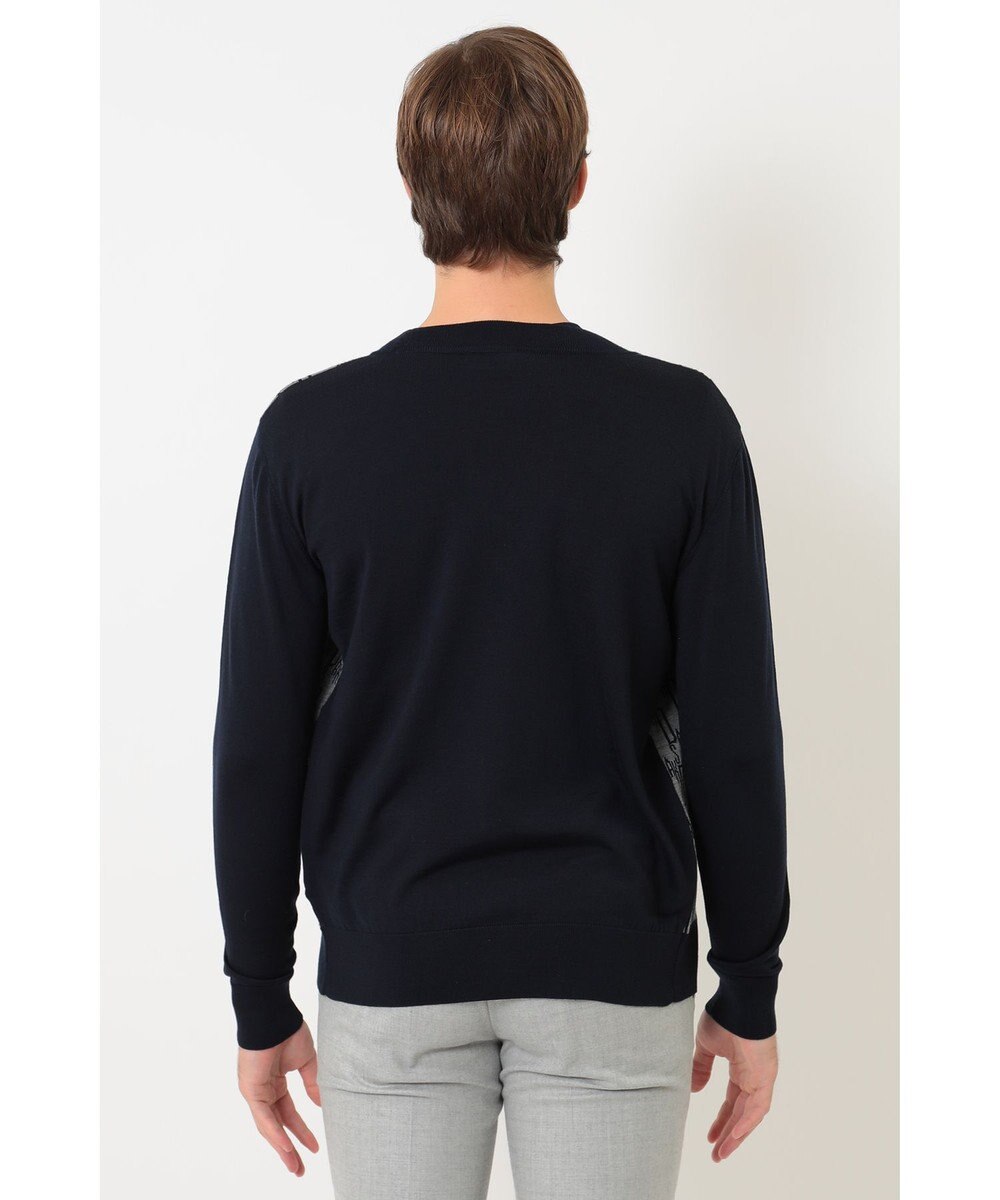 DAKS メリノウールロゴ編みVネックカーディガン 