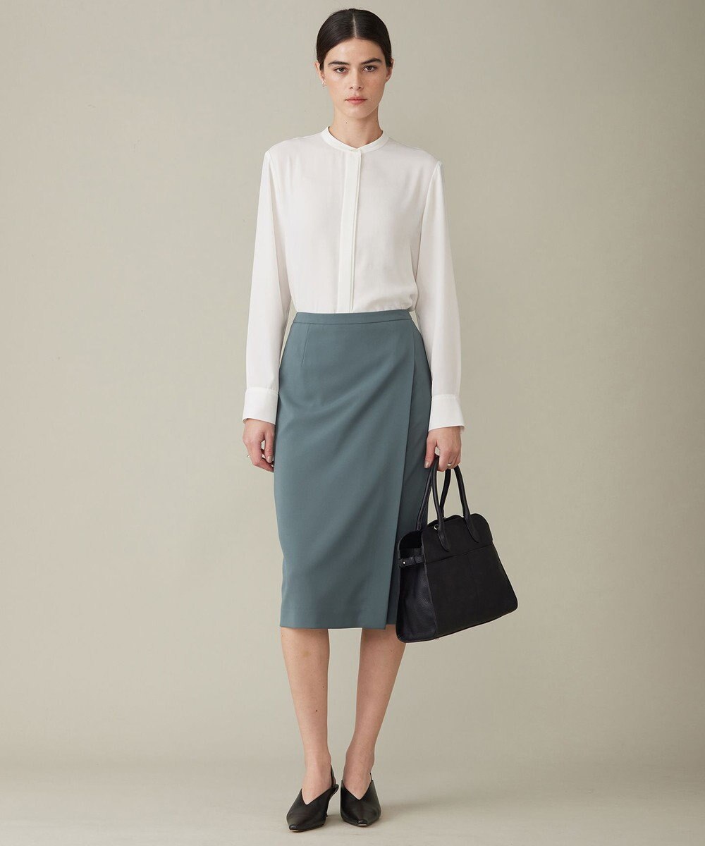 ICB 【WEB限定カラーあり・速乾・洗える】BackSatinAmunzen バンドカラーブラウス 