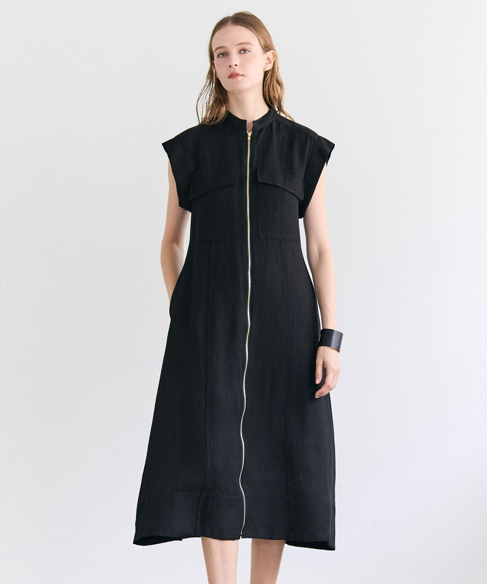 BEIGE， BERNARD / リネン混 フロントジップ スタンドカラードレス 