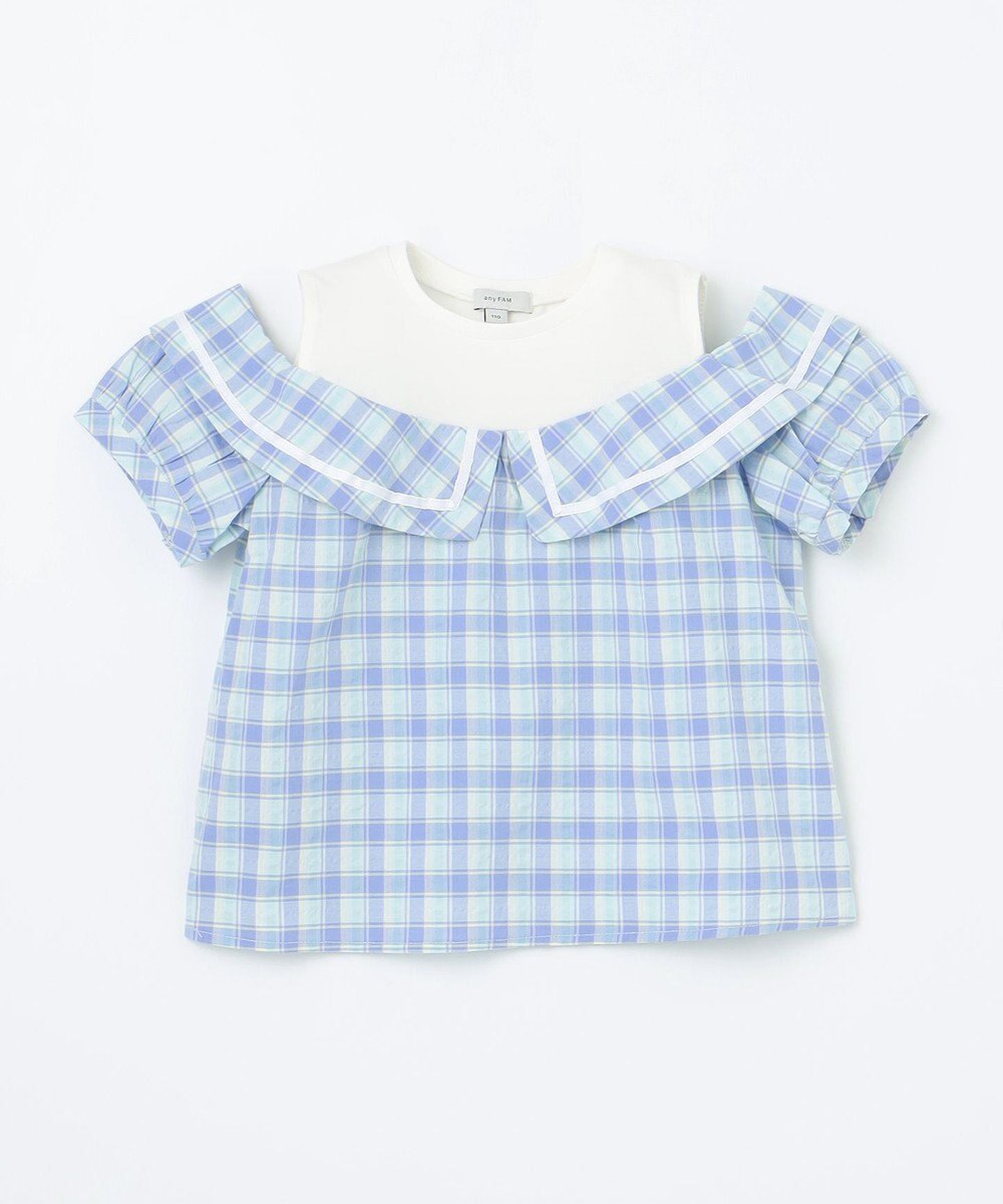 ANY KIDS チェック オフショルダー ブラウス 