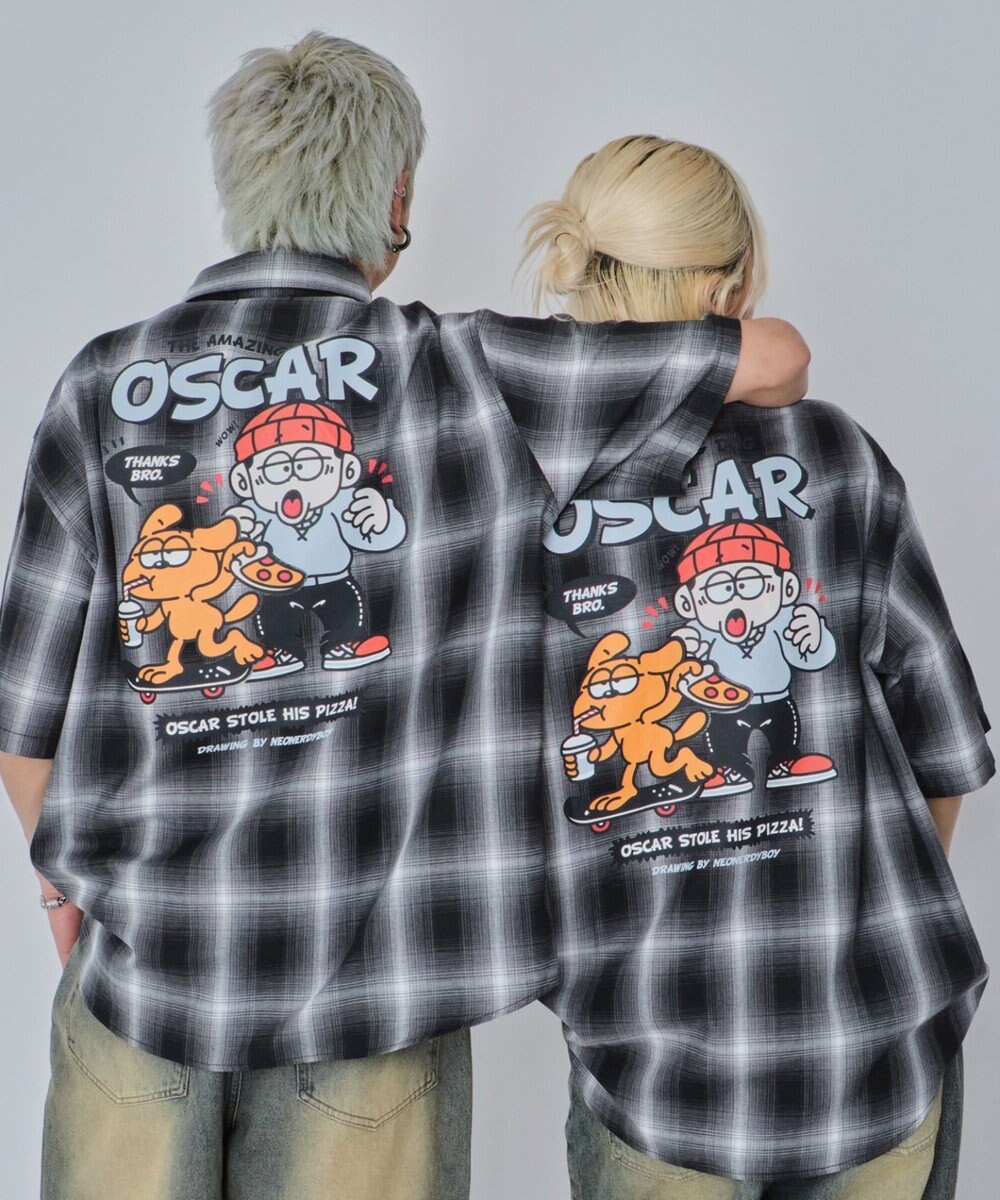 WEGO 【ユニセックス着用ITEM/MLサイズ展開】イラストオンブレチェックシャツ（SS） 