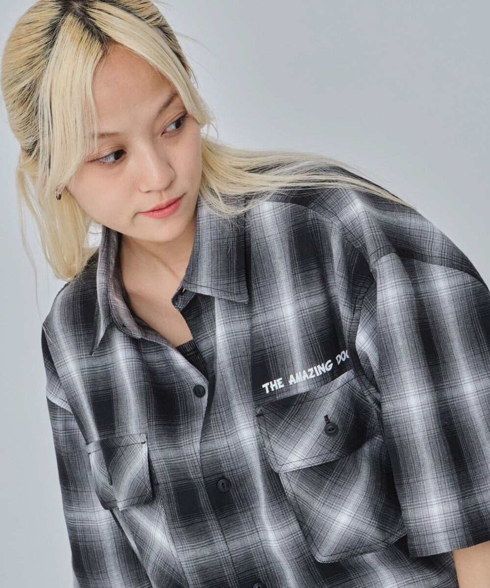 WEGO 【ユニセックス着用ITEM/MLサイズ展開】イラストオンブレチェックシャツ（SS） 