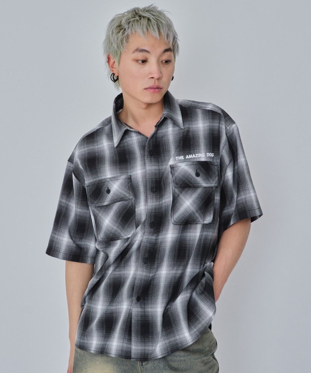 WEGO 【ユニセックス着用ITEM/MLサイズ展開】イラストオンブレチェックシャツ（SS） 