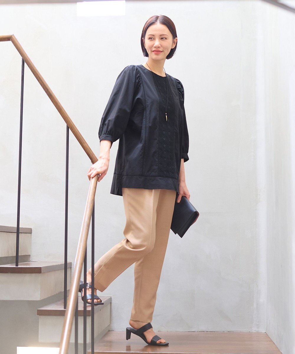 自由区 【洗える・XSサイズあり】ジオメトリックエンブロイダリー ブラウス 