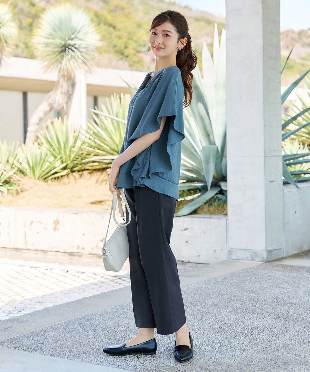 Tiaclasse リネンライクスラブ スキッパー襟ブラウス 