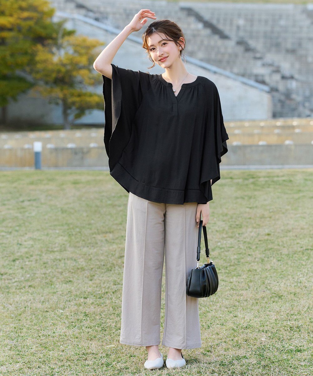 Tiaclasse リネンライクスラブ スキッパー襟ブラウス 